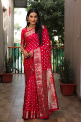 Red Paithani with Bandhej Saree With Jari Weaving