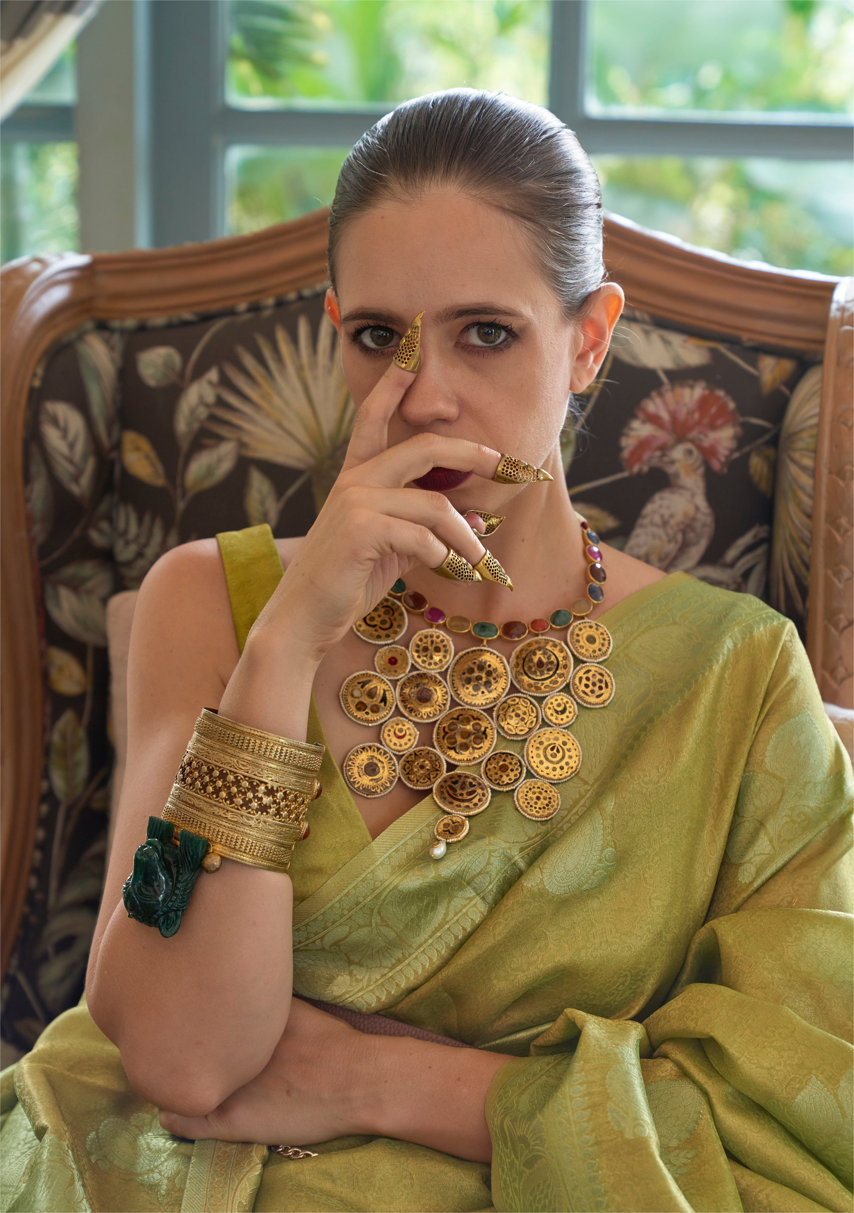 Kalki Koechlin Orchid Green Designer Handloom Saree Collection With Zari Weaving