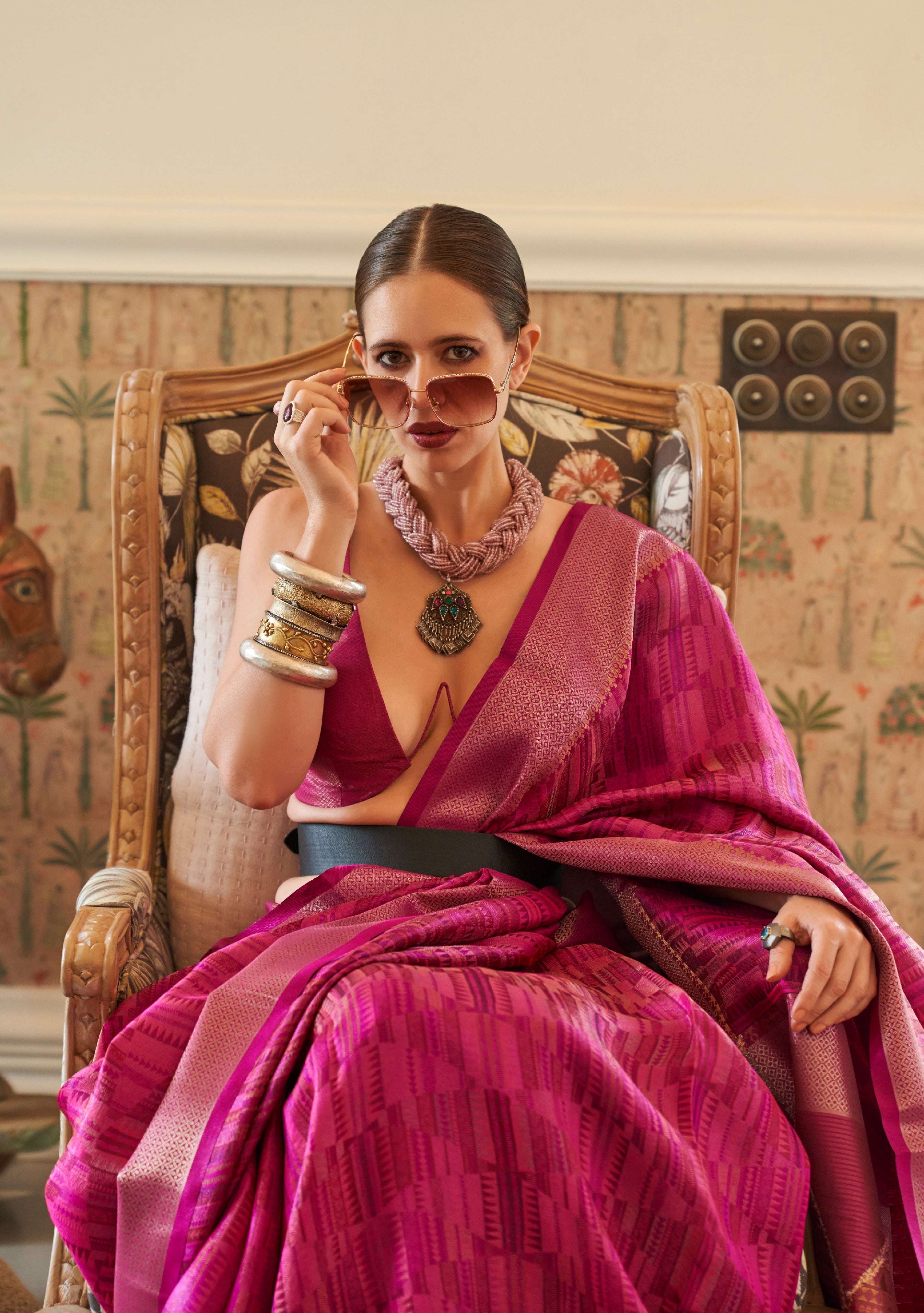 Kalki Koechlin Pink Designer Organza Saree Collection