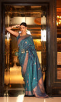 Teal Banarasi Silk Saree With Zari Weaving