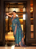 Teal Banarasi Silk Saree With Zari Weaving