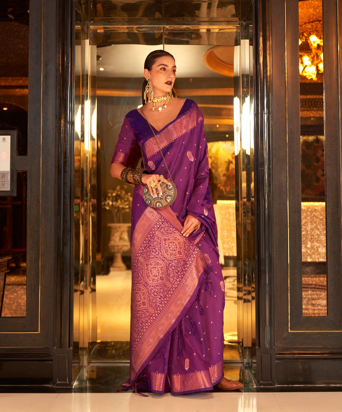 Purple Banarasi Silk Saree With Zari Weaving