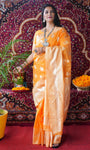 Orange Pure Linen Saree With Silver Zari Weaving