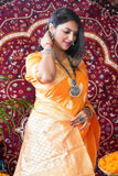 Orange Pure Linen Saree With Silver Zari Weaving