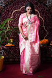 Pink Pure Linen Silk Saree With Silver Zari Weaving