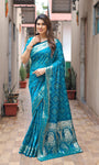 Teal Handpicked Soft Dola Silk Bandhani Saree With Zari Weaving Design