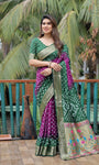 Green And Purple Paithani with Bandhej Saree With Zari Weaving