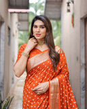 Orange Exclusive Unique Designer Bandhej Paithani collection