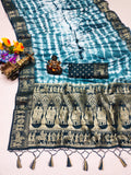 Teal And White Soft Dola Silk Shibori Saree With Zari Weaving