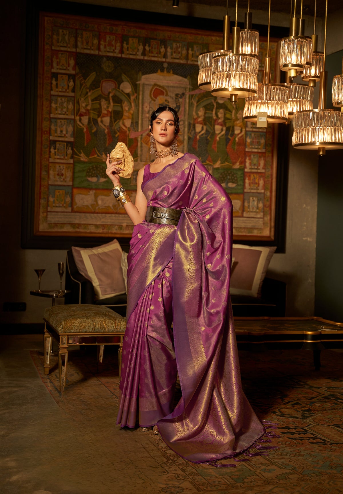 Purple Designer Zari Base Handloom Weaving Silk Saree