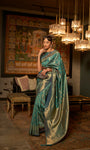 Teal Designer Zari Base Handloom Weaving Silk Saree