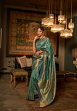 Teal Designer Zari Base Handloom Weaving Silk Saree