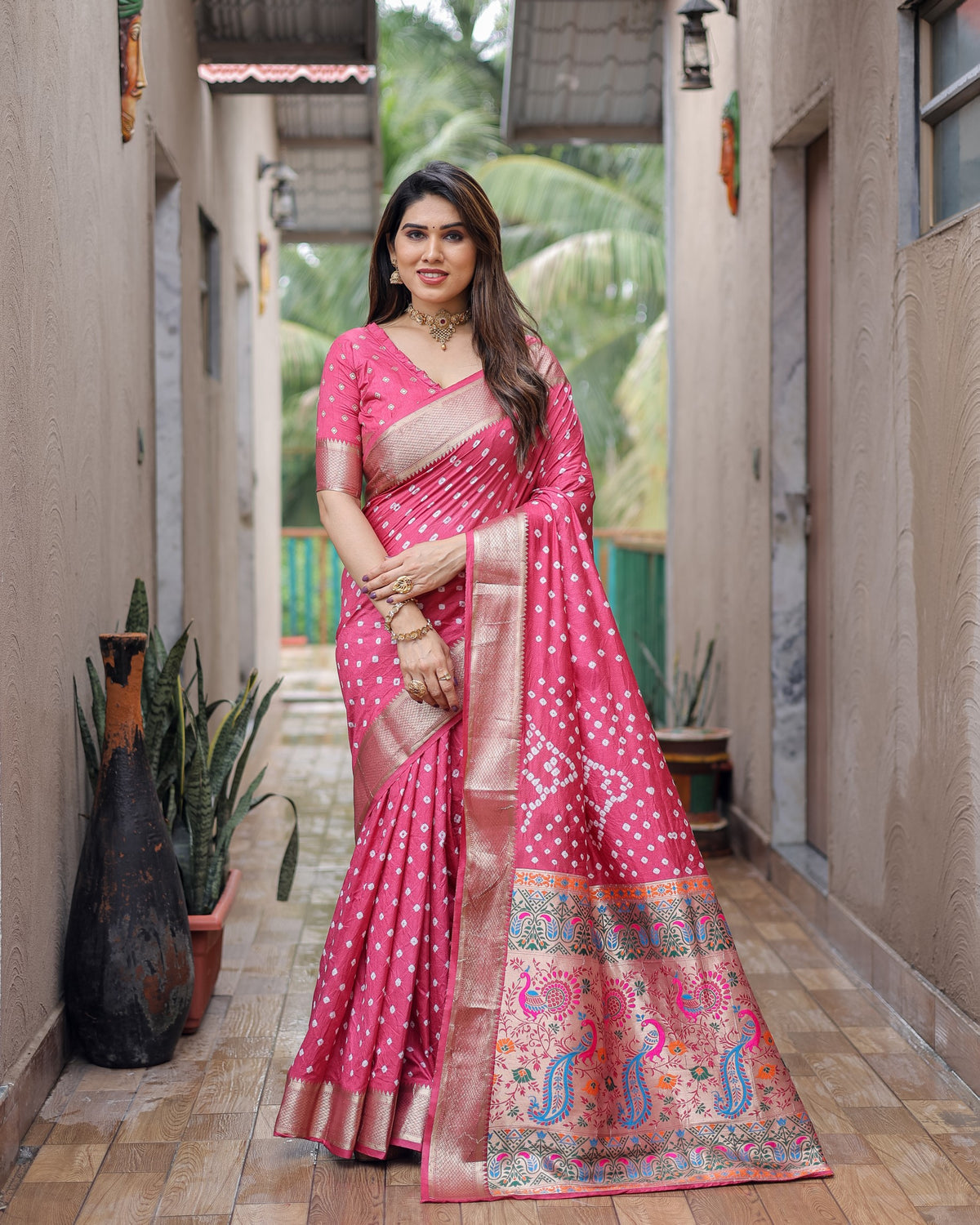 Pink Exclusive Unique Designer Bandhej Paithani collection