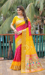 Yellow And Pink Paithani with Bandhej Saree With Zari Weaving