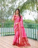 Red And White Soft Dola Silk Shibori Saree With Zari Weaving