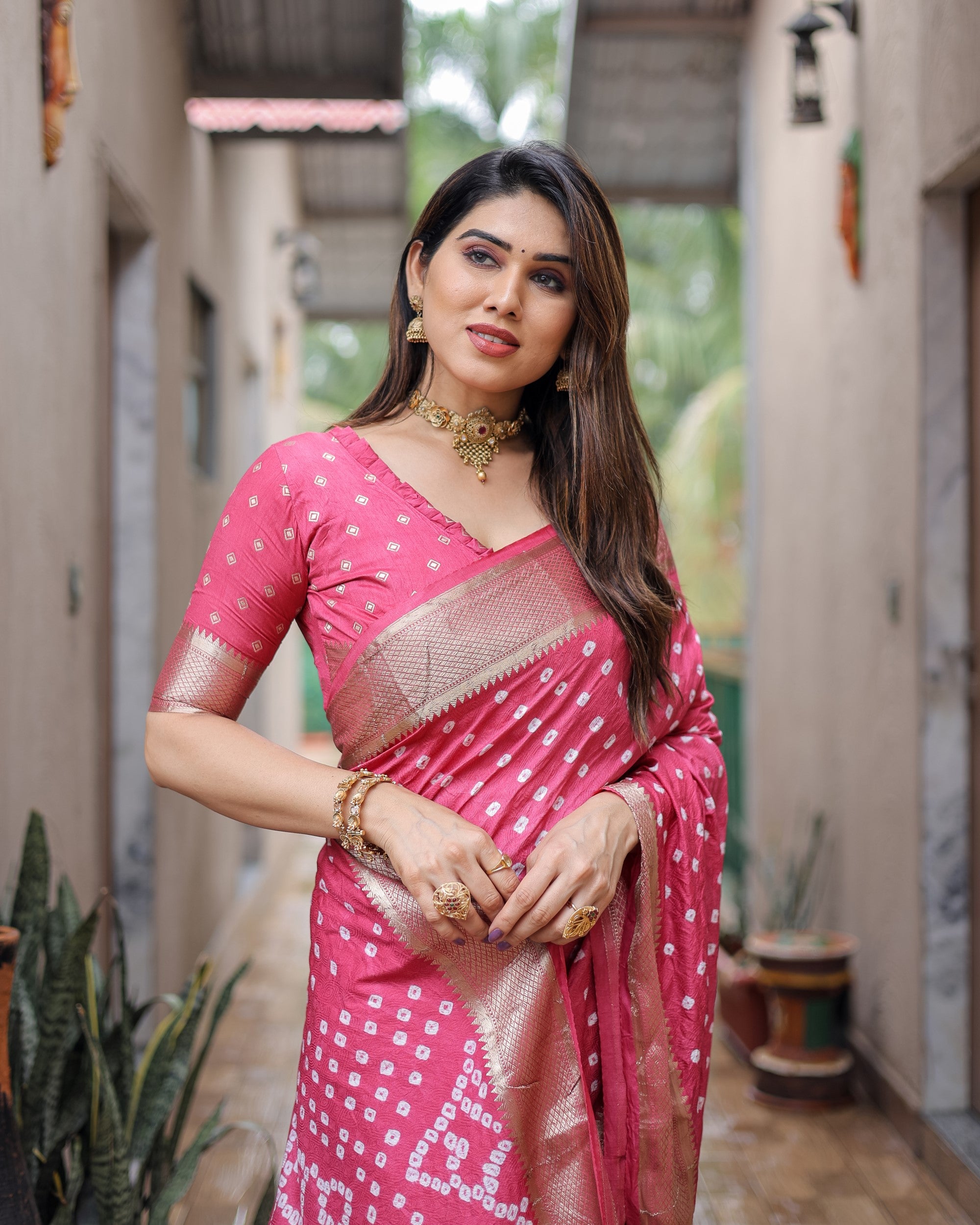 Pink Exclusive Unique Designer Bandhej Paithani collection