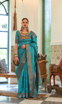 Kalki Koechlin Teal Designer Organza Saree Collection