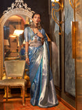 Blue Designer Handloom Organza Saree With Zari Weaving