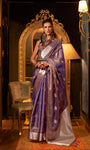 Purple Designer Handloom Organza Saree With Zari Weaving