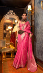 Pink Designer Handloom Organza Saree With Zari Weaving