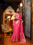 Pink Designer Handloom Organza Saree With Zari Weaving