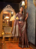 Brown Designer Handloom Organza Saree With Zari Weaving