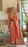 Kalki Koechlin Orchid Orange Designer Handloom Saree Collection With Zari Weaving