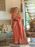 Kalki Koechlin Orchid Orange Designer Handloom Saree Collection With Zari Weaving