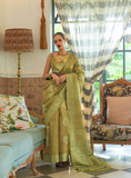 Kalki Koechlin Orchid Green Designer Handloom Saree Collection With Zari Weaving