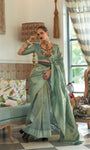 Kalki Koechlin Orchid Teal Designer Handloom Saree Collection With Zari Weaving