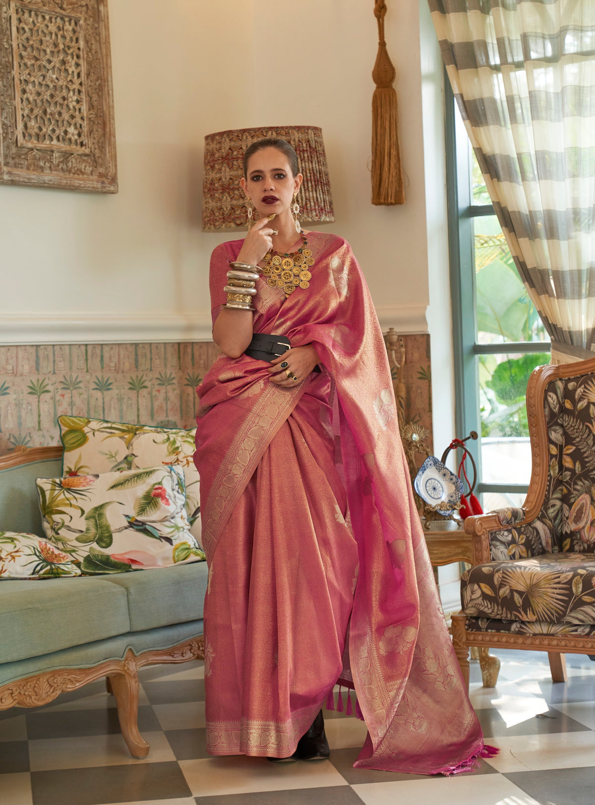 Kalki Koechlin Orchid Pink Designer Handloom Saree Collection With Zari Weaving