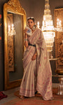 Cream Designer Handloom Silk Saree With Zari Weaving