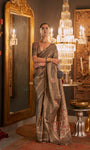 Brown Designer Handloom Silk Saree With Zari Weaving