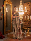 Brown Designer Handloom Silk Saree With Zari Weaving