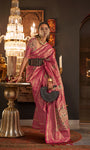 Pink Designer Handloom Silk Saree With Zari Weaving