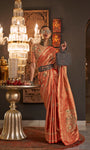 Orange Designer Handloom Silk Saree With Zari Weaving