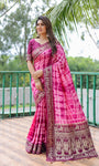 Purple And Pink Soft Dola Silk Shibori Saree With Zari Weaving