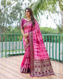 Purple And Pink Soft Dola Silk Shibori Saree With Zari Weaving