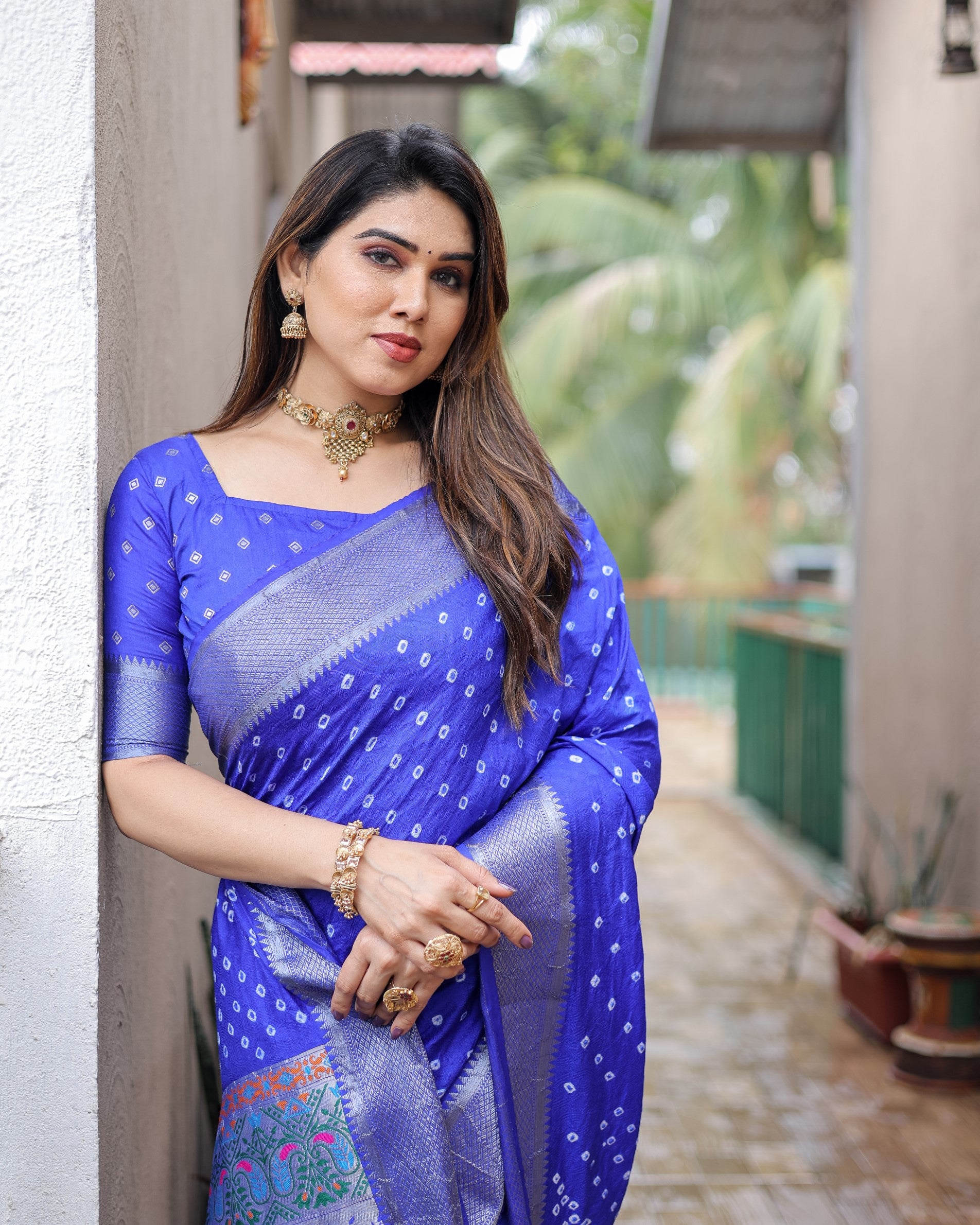 Blue Exclusive Unique Designer Bandhej Paithani collection