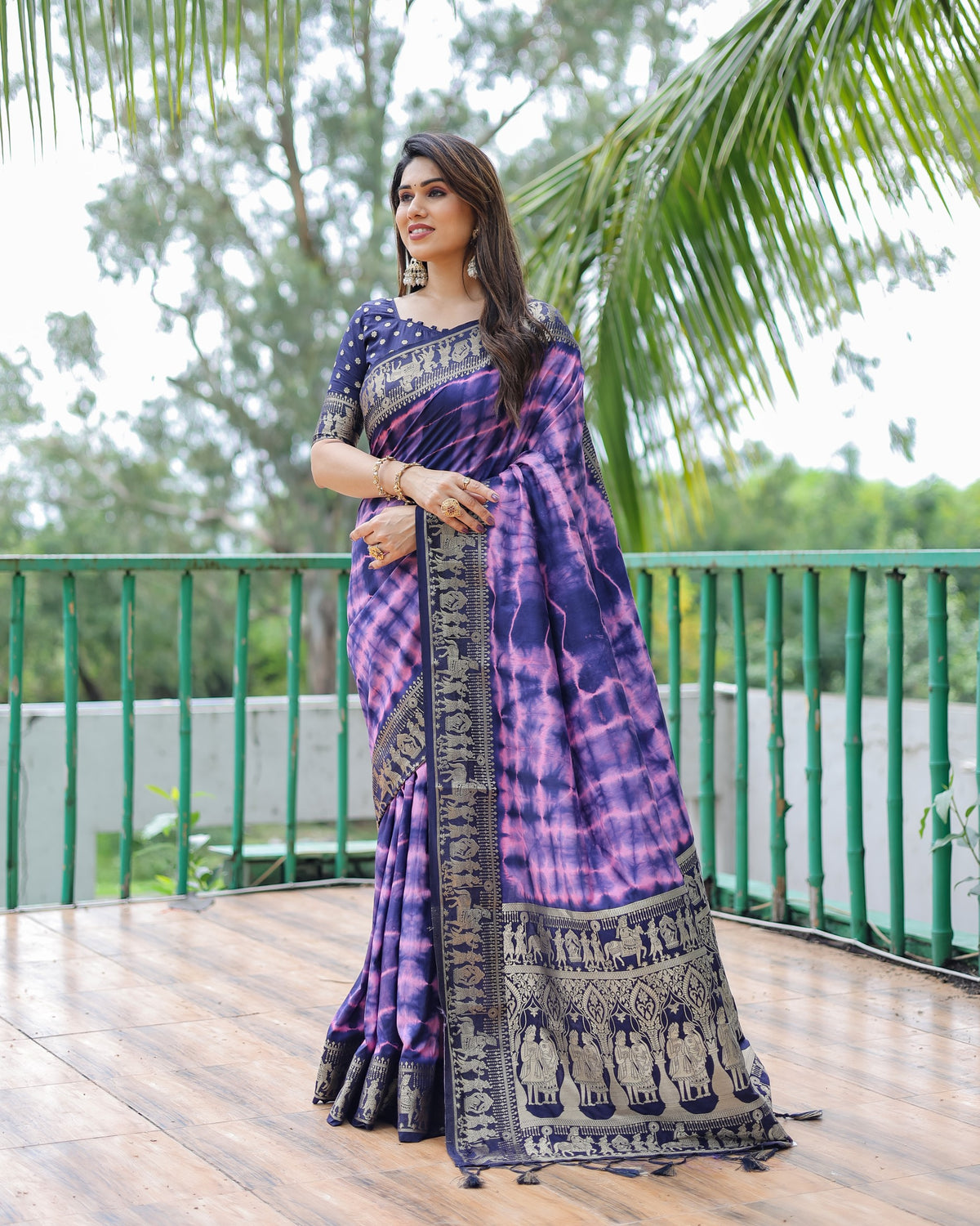 Navy And Pink Soft Dola Silk Shibori Saree With Zari Weaving