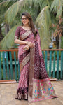 Brown And Peach Paithani with Bandhej Saree With Zari Weaving