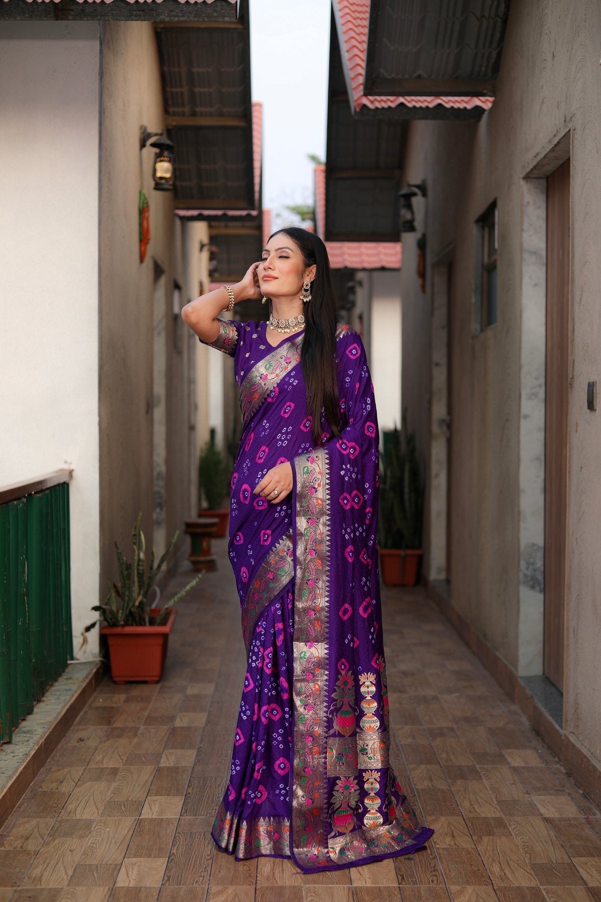 Beautiful Bandhej silk saree with Zari Weaving