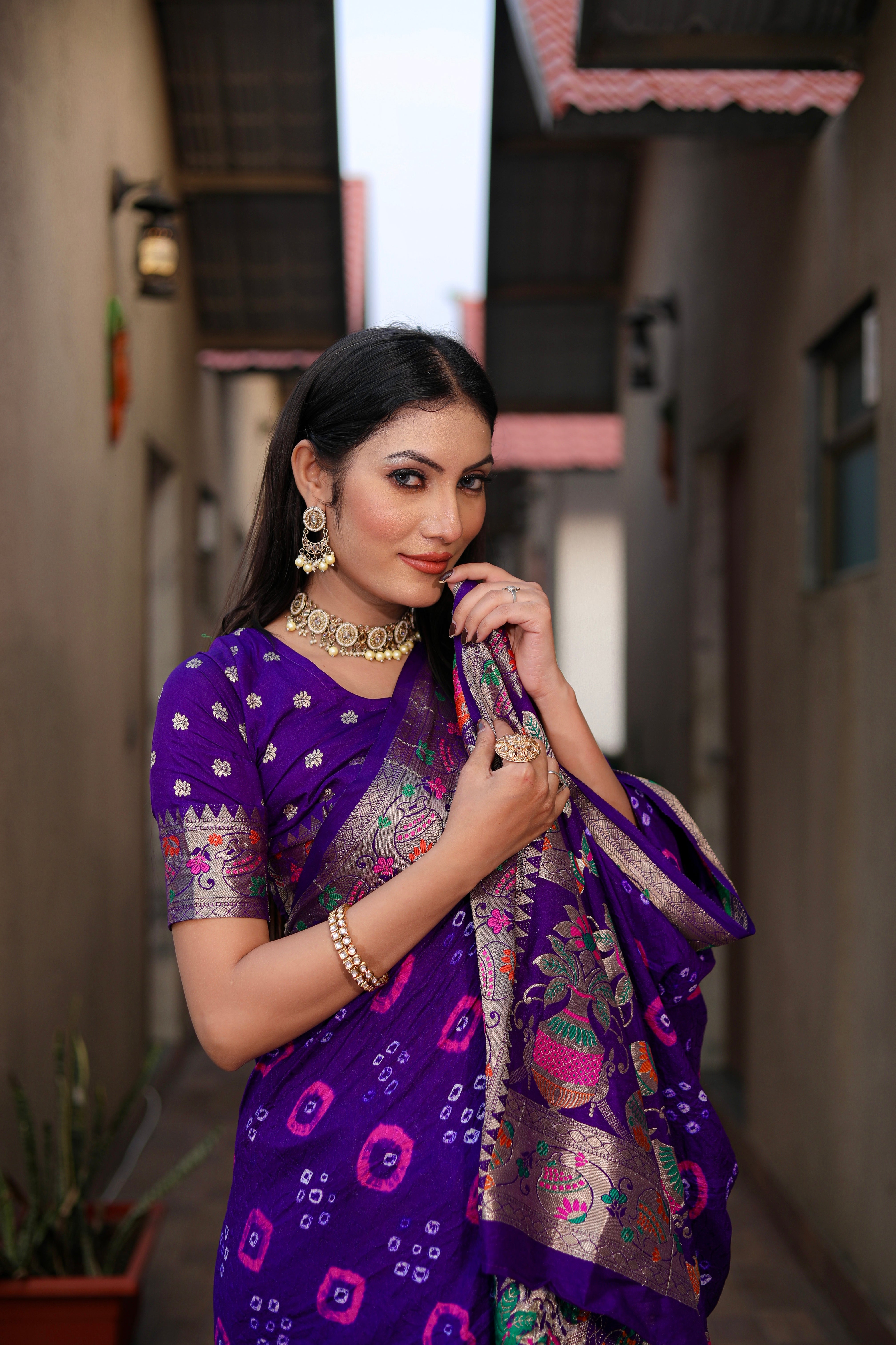 Beautiful Bandhej silk saree with Zari Weaving