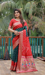 Red And Green Paithani with Bandhej Saree With Zari Weaving