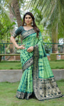 Green And Parrot Soft Dola Silk Shibori Saree With Zari Weaving