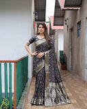 Black Handpicked Soft Dola Silk Bandhani Saree With Zari Weaving Design