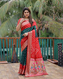 Red And Green Paithani with Bandhej Saree With Zari Weaving