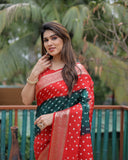 Red And Green Paithani with Bandhej Saree With Zari Weaving