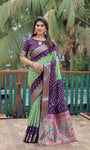 Purple And Pista Paithani with Bandhej Saree With Zari Weaving