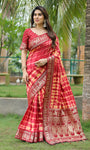 Marron And Red Soft Dola Silk Shibori Saree With Zari Weaving